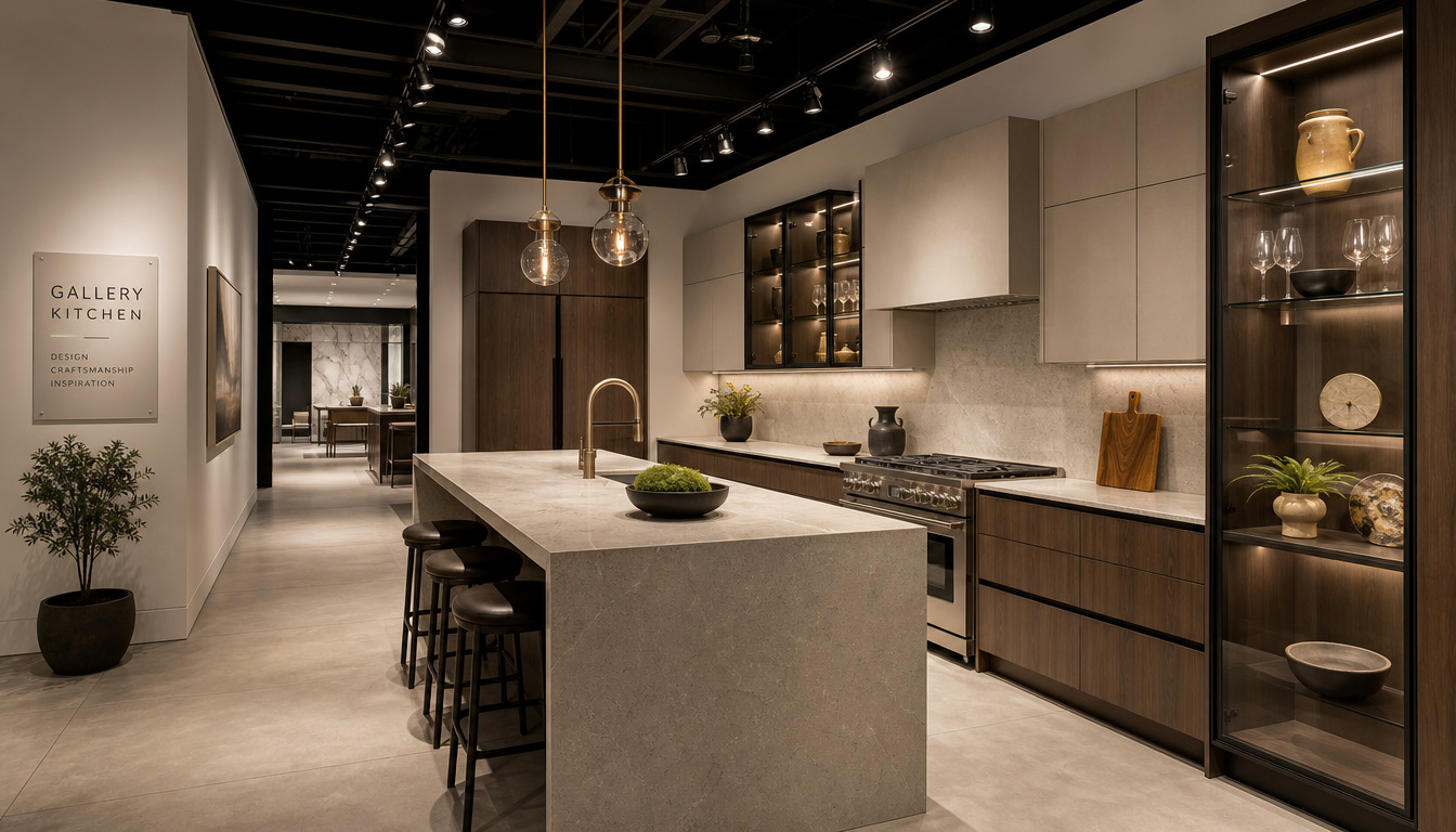 A finished kitchen with custom dark and white cabinetry, installed by Pro Handy USA